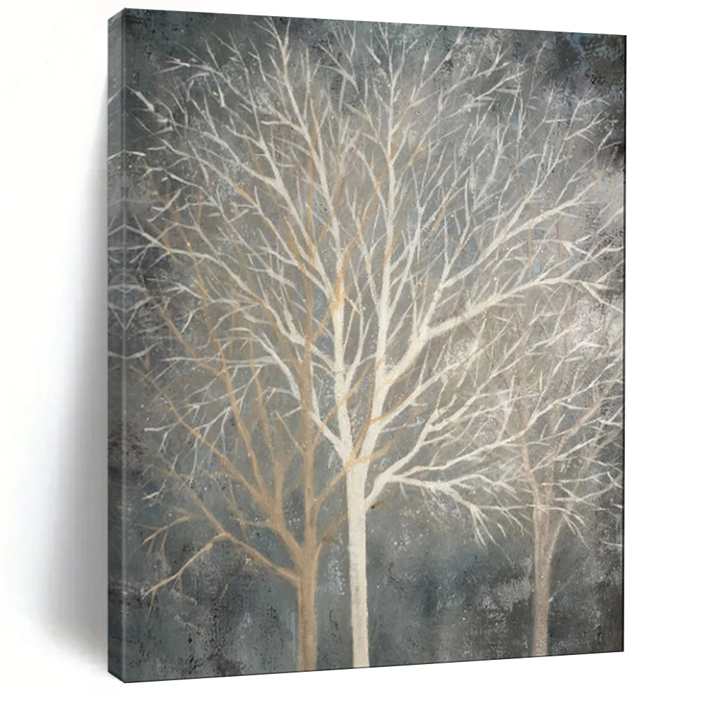 Neutral - Toned Winter Trees Abstract Painting, Perfect for Cozy Reading Nook & Rustic Living Room LargeART1887