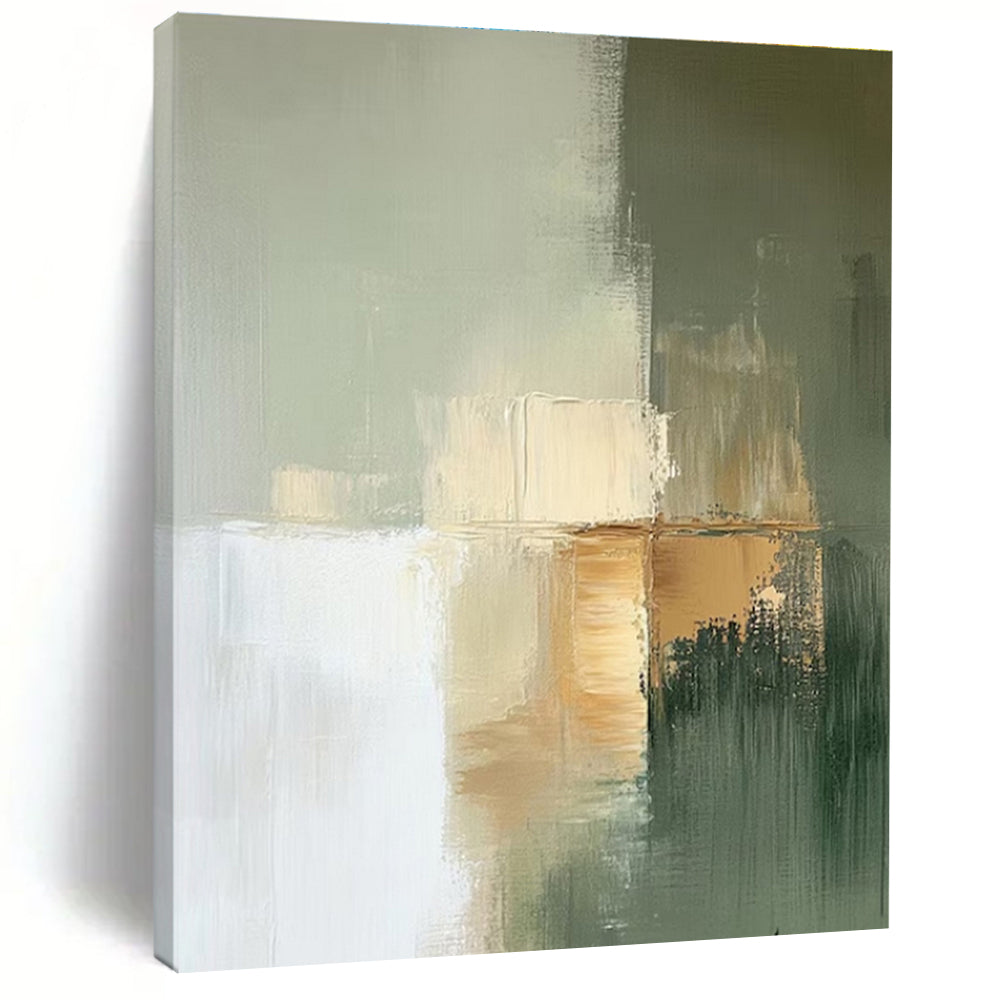 Large Soft Green and Beige Abstract Art - Ideal for Minimalist Bedroom & Calm Waiting Room LargeART0770