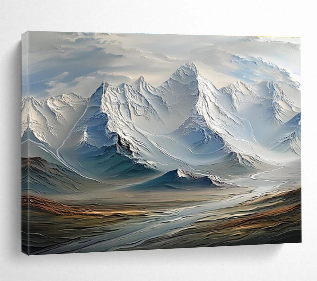 Textured Snowy Mountain Abstract Painting DKH470