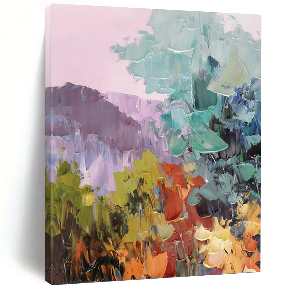 “Soft Pastel Mountain Landscape” - Pastel Multicolor Landscape Art on Canvas DKH1278