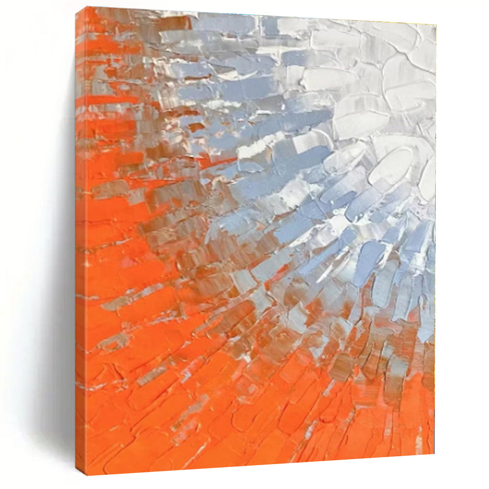 Oversized Orange - Blue Textured Abstract Acrylic Art for Dining Room & Art Gallery LargeART0405