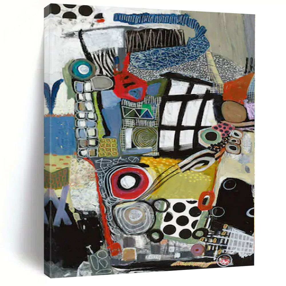 Colorful Collage Abstract Canvas Painting, Suited for Eclectic Home Office & Vibrant Art Gallery LargeART1096