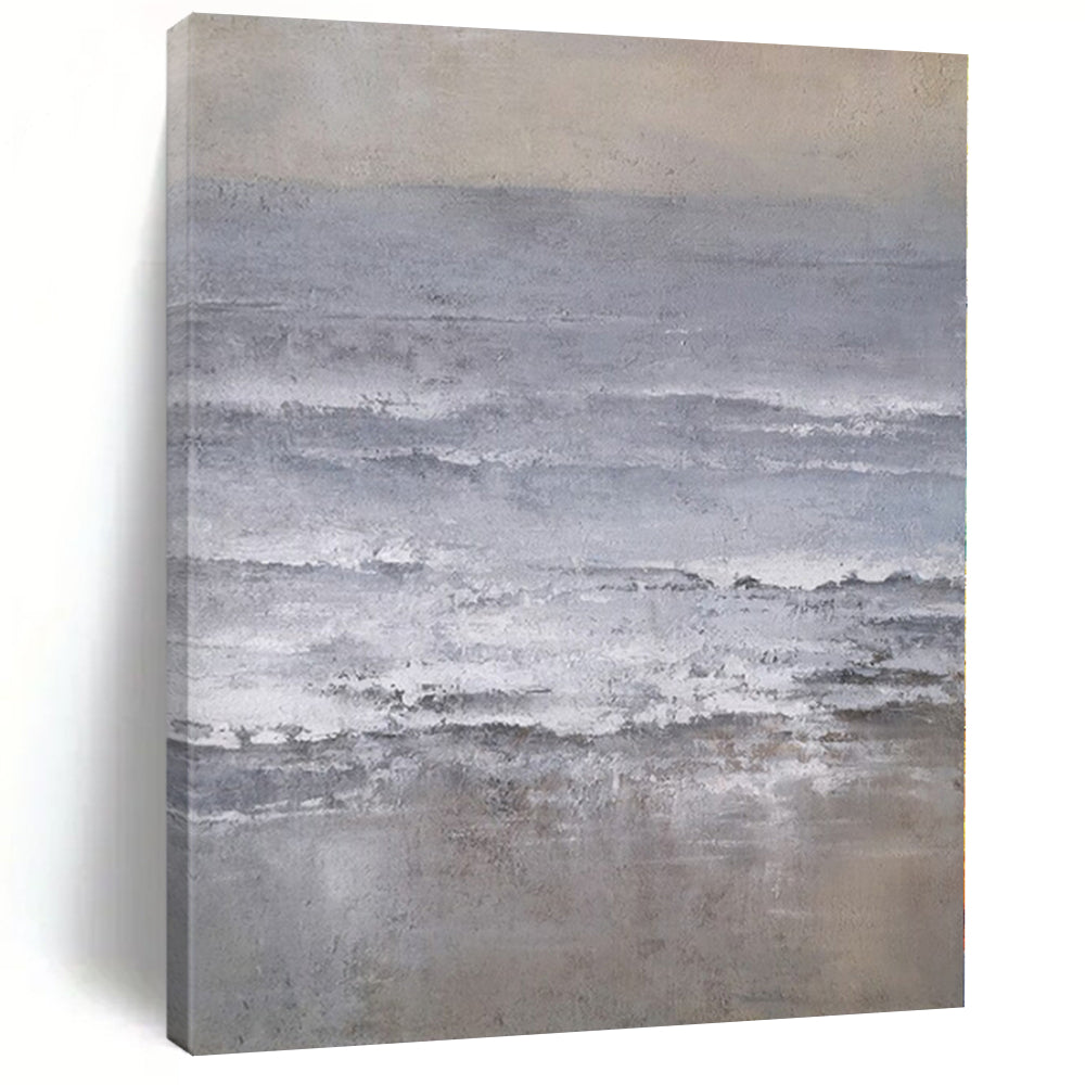 Monochrome Sea Abstract Canvas Painting, Great for Nautical - Themed Bedroom & Minimalist Lounge LargeART1161
