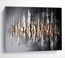 Load image into Gallery viewer, Black, Silver &amp; Gold Textured Abstract Painting - Ideal for Luxury Office &amp; Sophisticated Living Room DKH041
