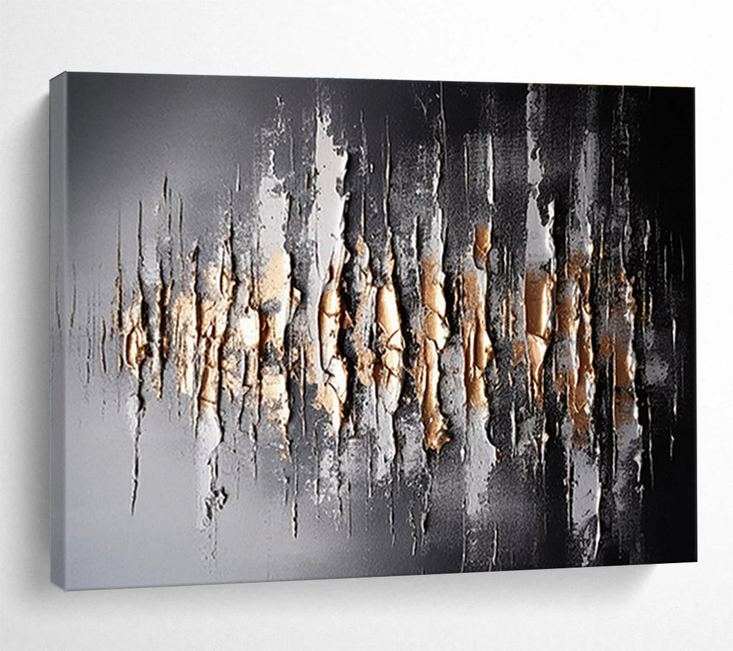 Black, Silver & Gold Textured Abstract Painting - Ideal for Luxury Office & Sophisticated Living Room DKH041