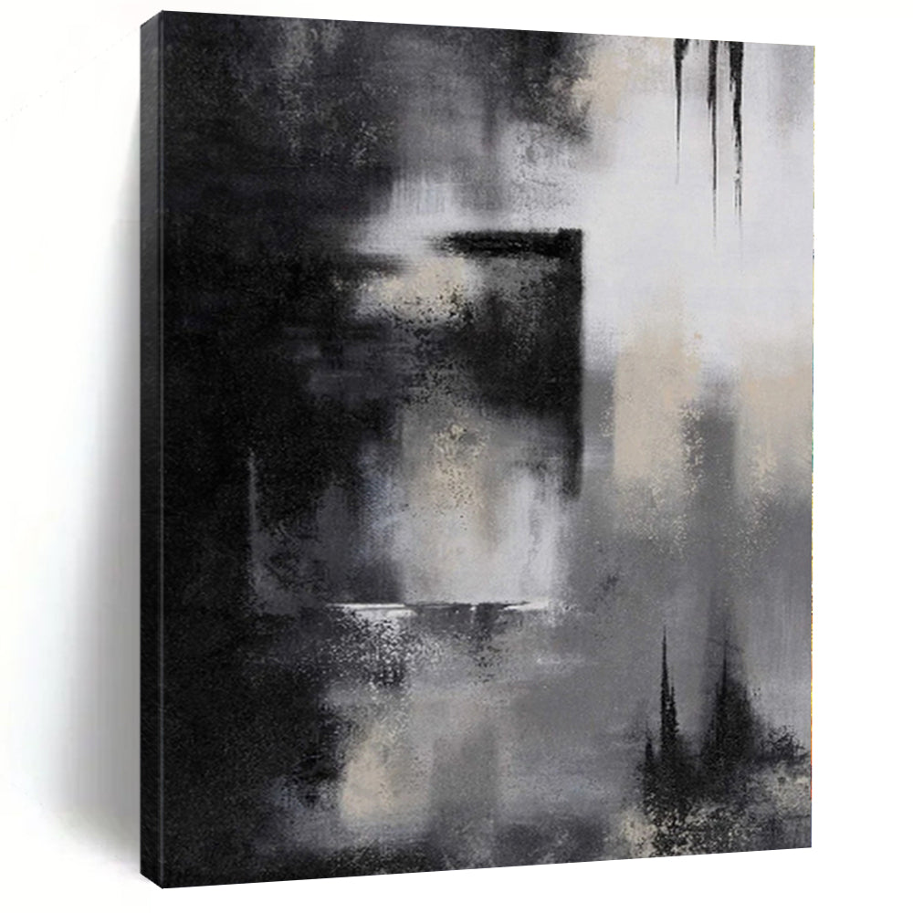 Hand - painted Substantial Black - White Abstract Silhouette Acrylic Art for Modern Studies LargeART0076