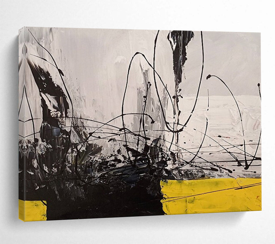 Monochrome & Yellow Dynamism Black, White & Bold Accents on Canvas DLZ008