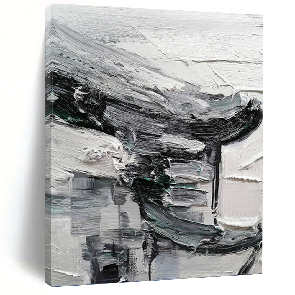 “Monochrome Textured Abstract” - Black, White, Grey Abstract Art on Canvas DKH1297