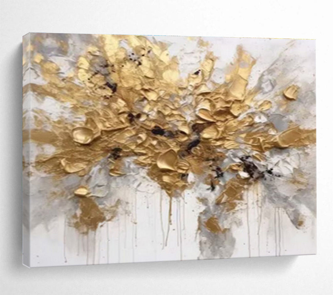 Gold Splash Textured Abstract Painting on Canvas - “Golden Burst” DKH678