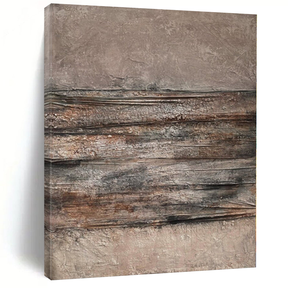 Hand - painted Extensive Brown - Gray Textured Stripes Acrylic Art for Industrial - Style Lounges LargeART0118