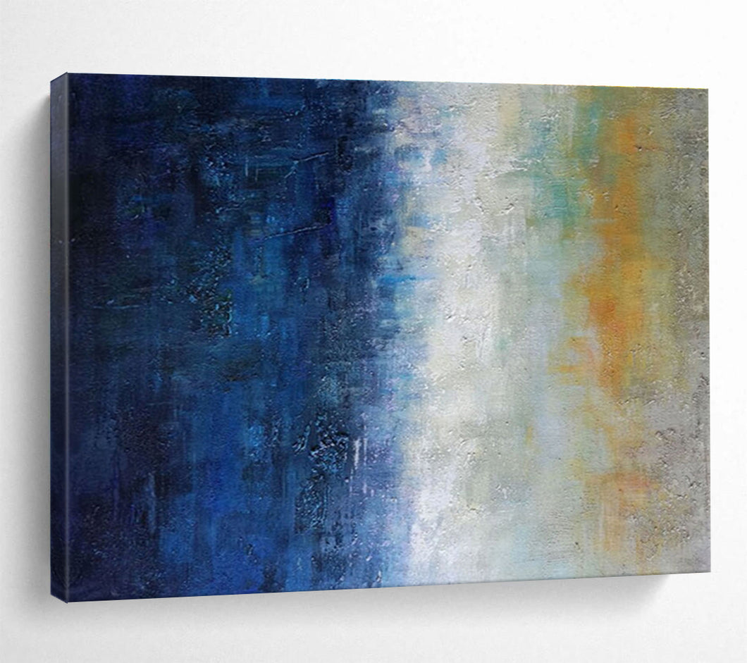 Blue - Gradient Abstract “Dawn’s Edge” Painting on Canvas, Subtle Sunrise Art DKH854