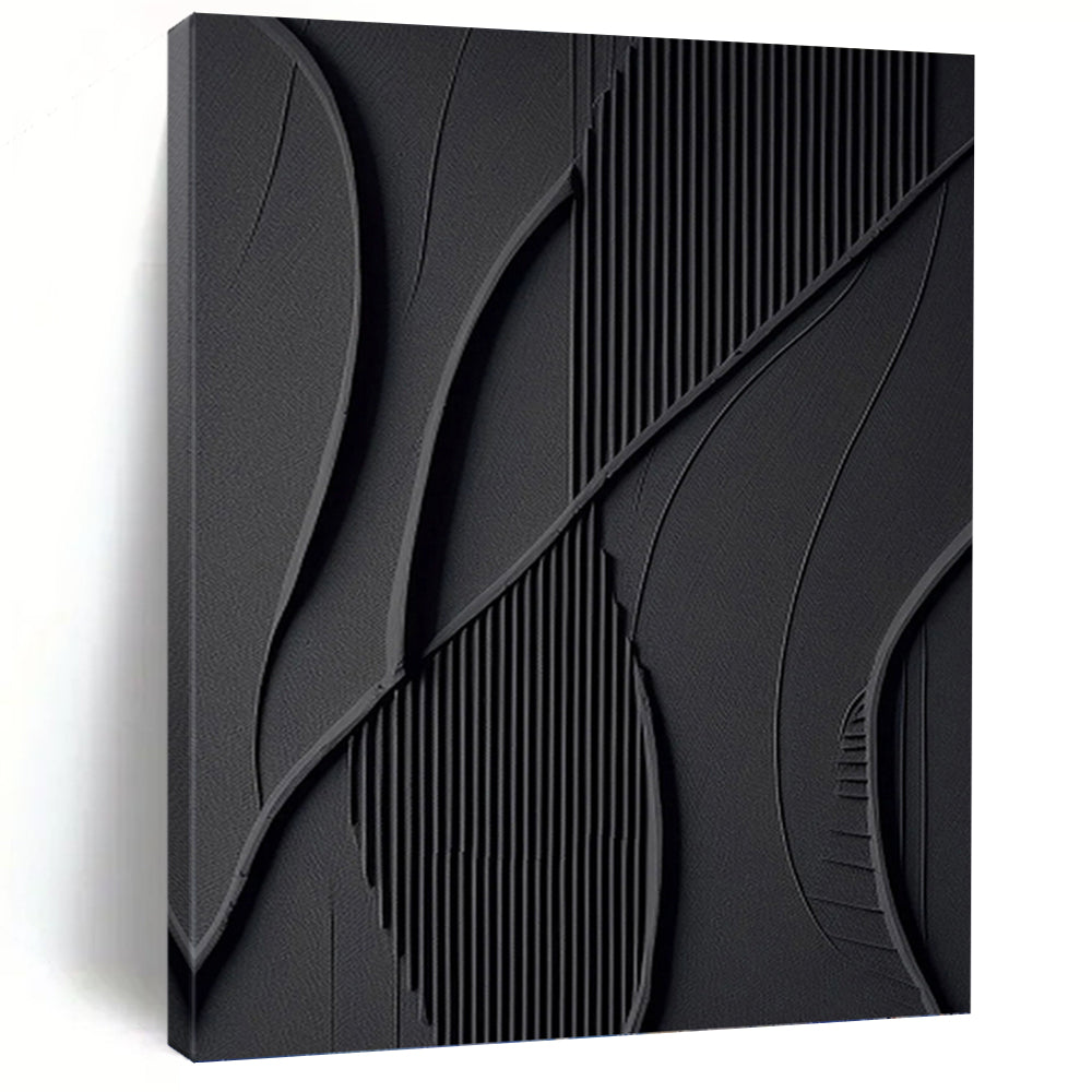 “Black Abstract Relief” - Modern Textured Art on Canvas DKH1465