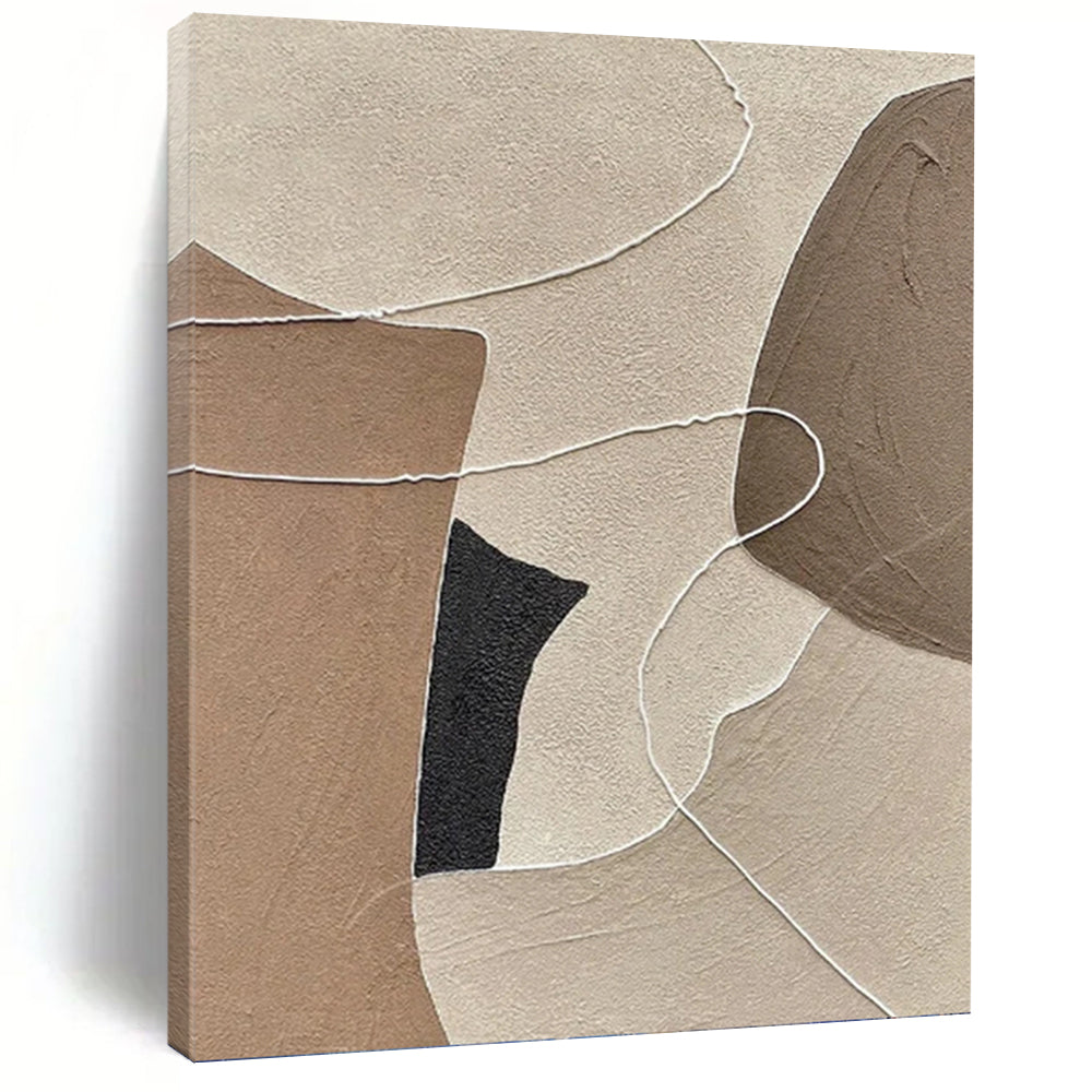 “Neutral Tones & Lines” - Beige, Brown, Black, White Abstract Art on Canvas DKH1112