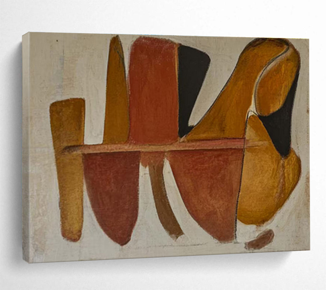 Earth - Toned Shapes Abstract Art for Mid - Century Modern Home & Artistic Café DKH094