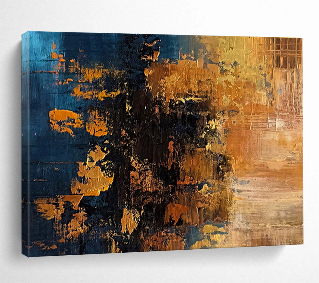 Blue - Gold Abstract Painting for Elegant Dining Room & Art Gallery Corridor DKH267