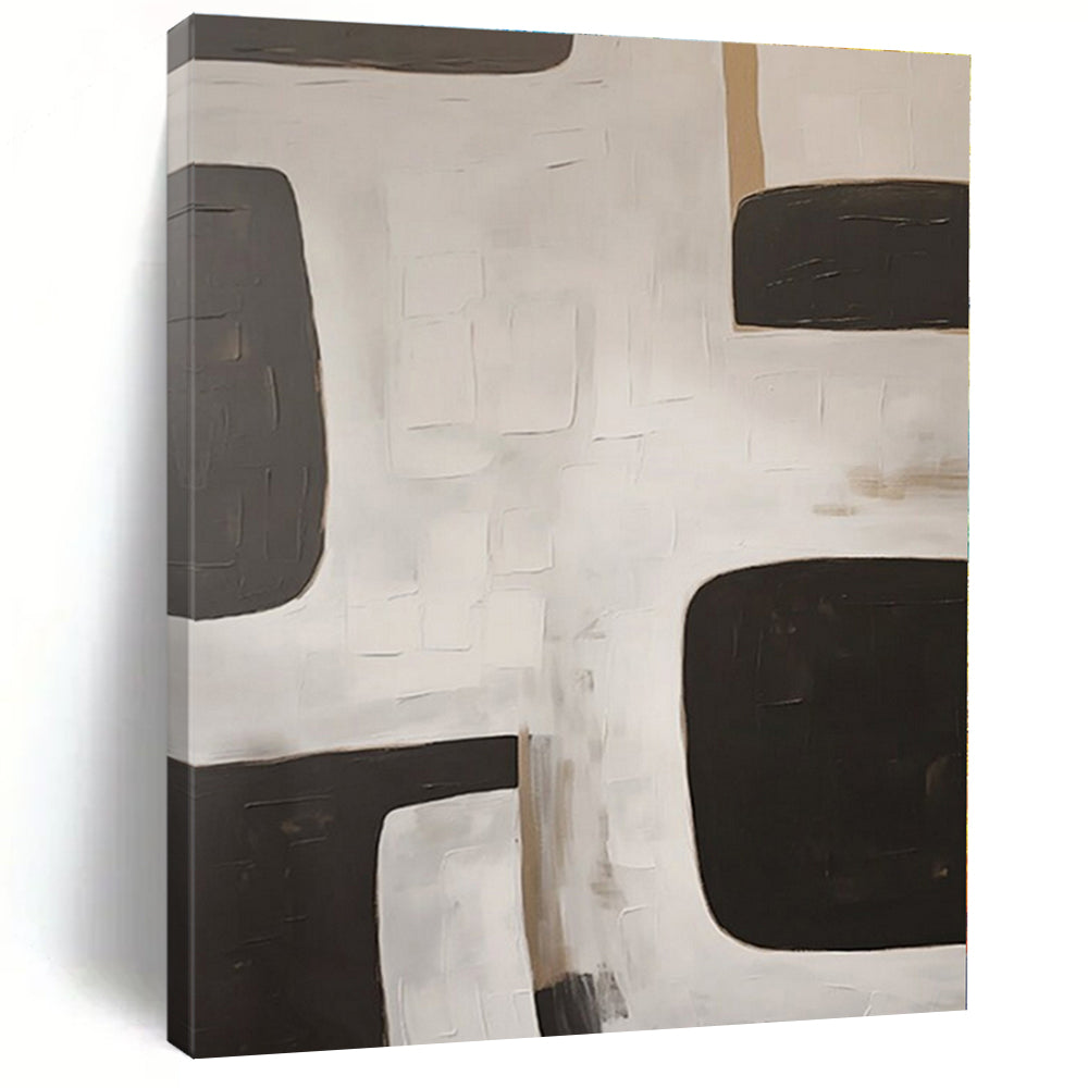 Black & White Geometric Block Abstract Painting, Ideal for Modern Minimalist Office & Monochrome Living Room LargeART1374