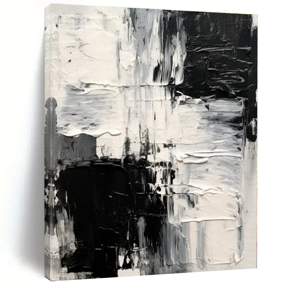 Black & White Textured Abstract Canvas Painting, Ideal for Contemporary Gallery & Monochrome Home Office LargeART1248