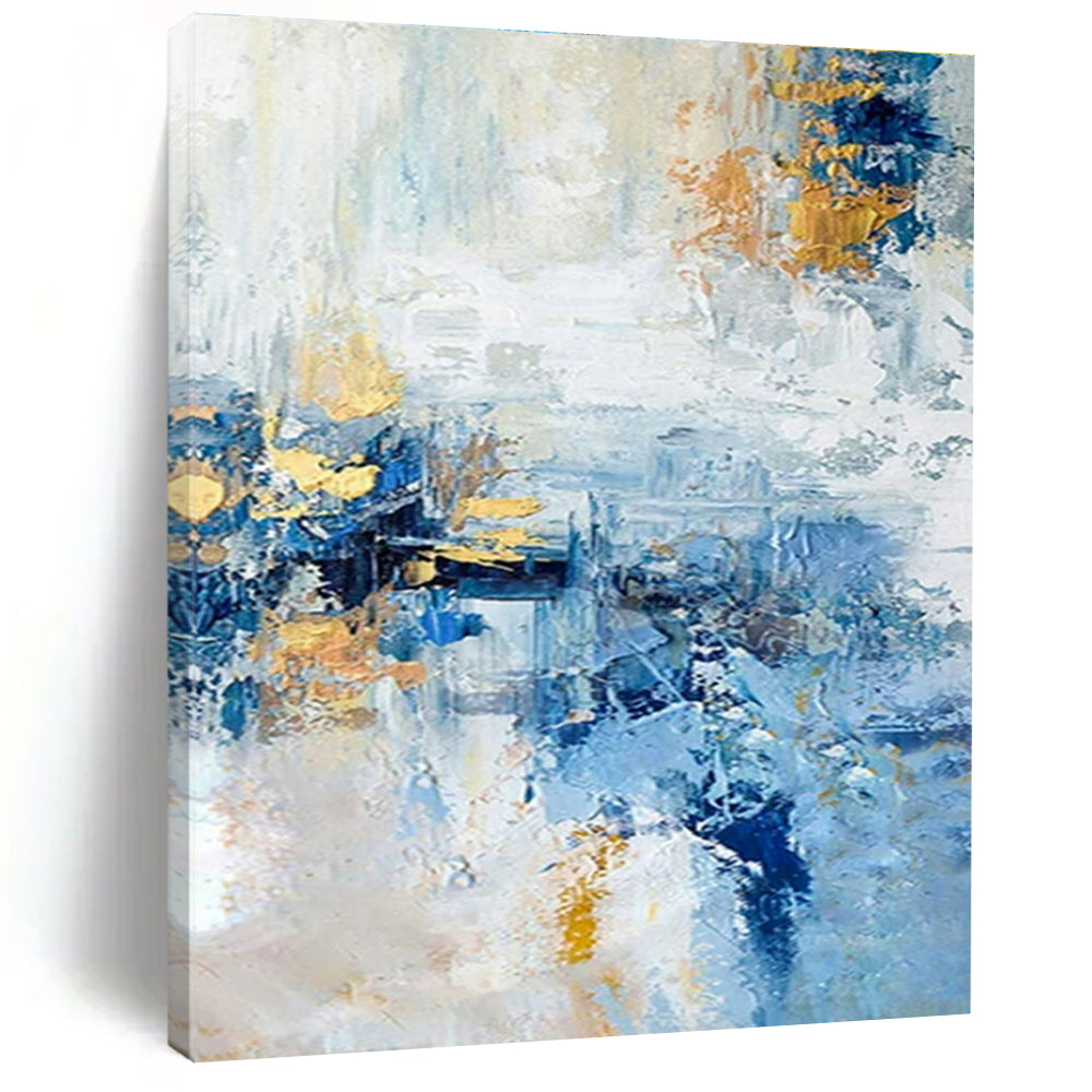 Blue, White, and Gold Abstract Acrylic Art - Suited for Modernist Penthouse & Elegant Dining Room LargeART0643