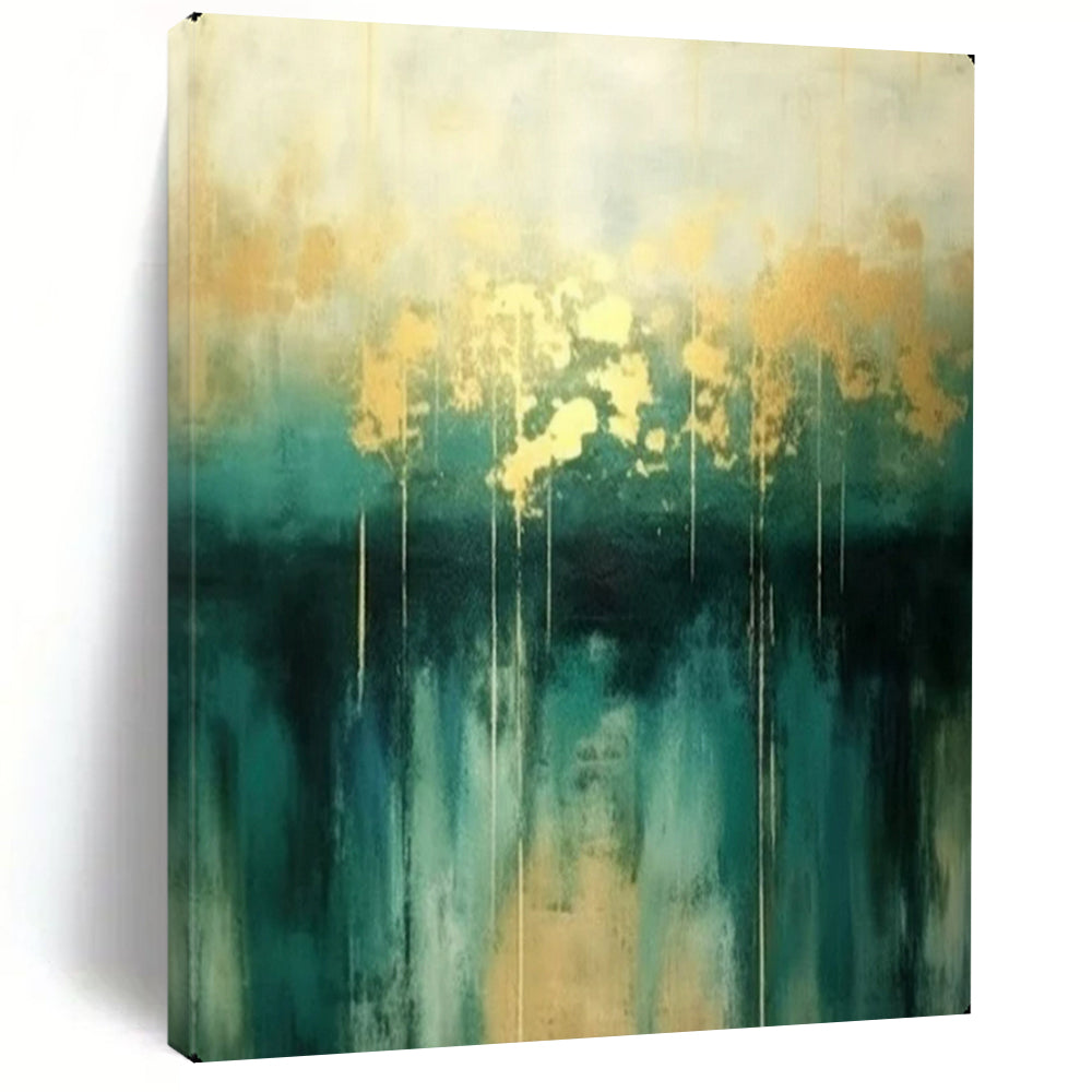 Abstract Painting, Teal & Gold, Elegant Art for Dining Room & Office LargeART2168