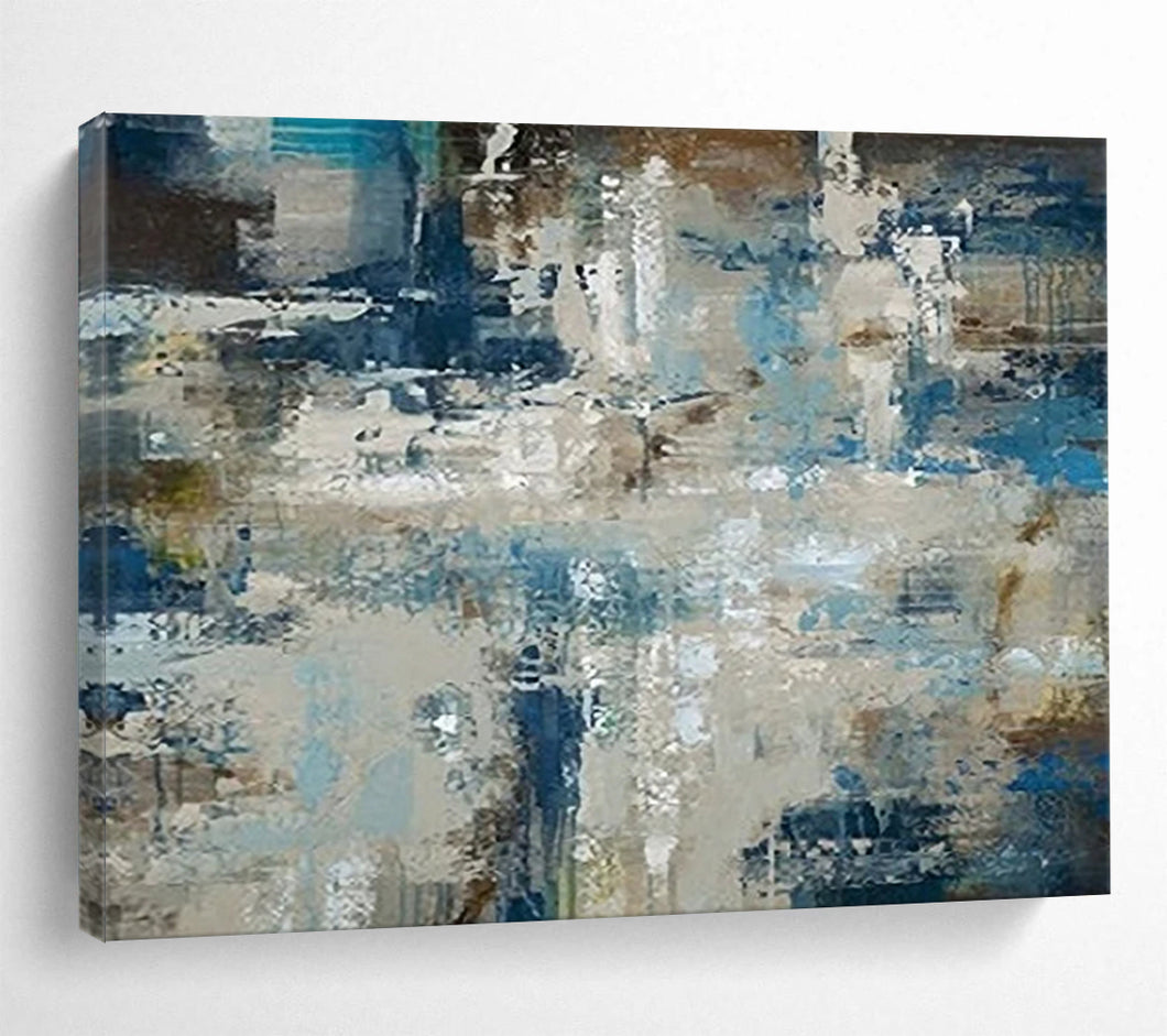 Textured Blue and Gray Abstract Sea Abstract acrylic painting DLZ036