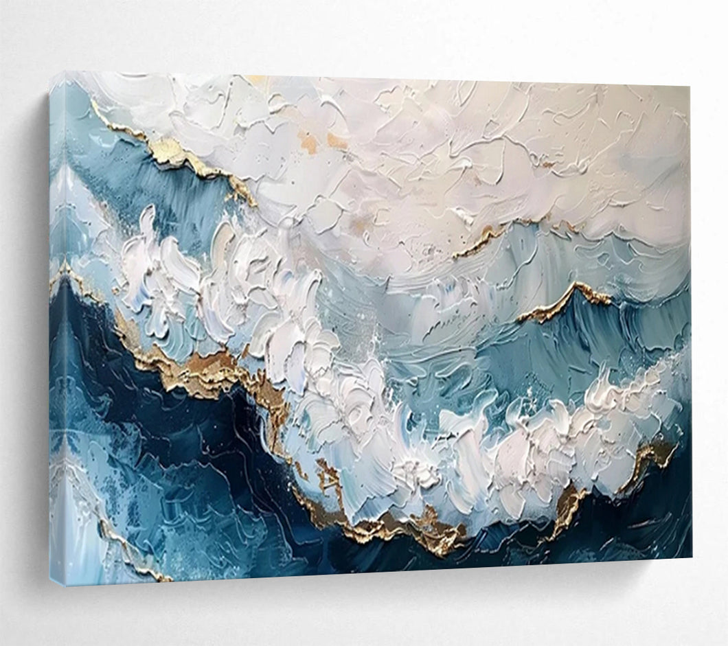 Textured Sea Wave Painting with Gold a Highlight for the Bedroom or Living Room LargeART1604