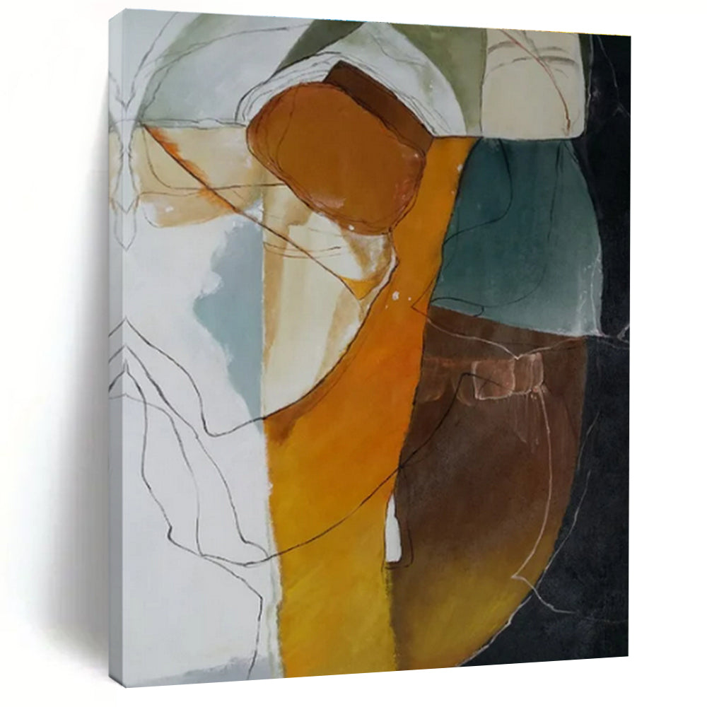 Orange, Green & Blue Abstract Figure Painting, Ideal for Eclectic Living Room & Creative Studio LargeART1457