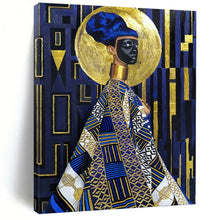 Load image into Gallery viewer, “Blue, Gold and Patterned Figure” - Afro - Centric Abstract Art on Canvas DKH1624

