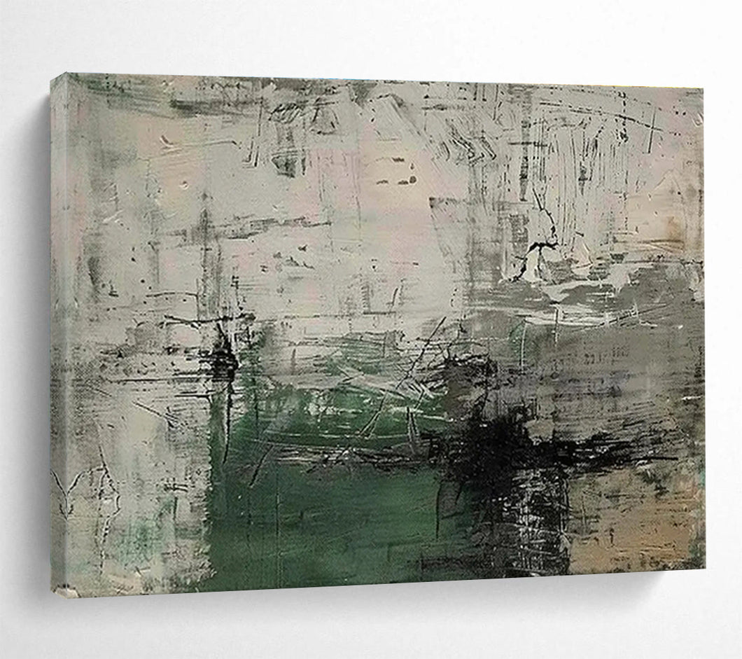 Grey - Green Textured Abstract Painting for Industrial Loft & Modern Art Studio DKH151