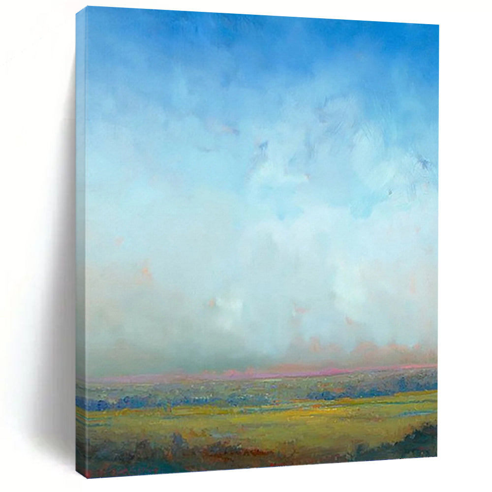 “Hazy Horizon in Soft Blues” Abstract Atmospheric Painting on Canvas, Serene Skyscape Art DKH935