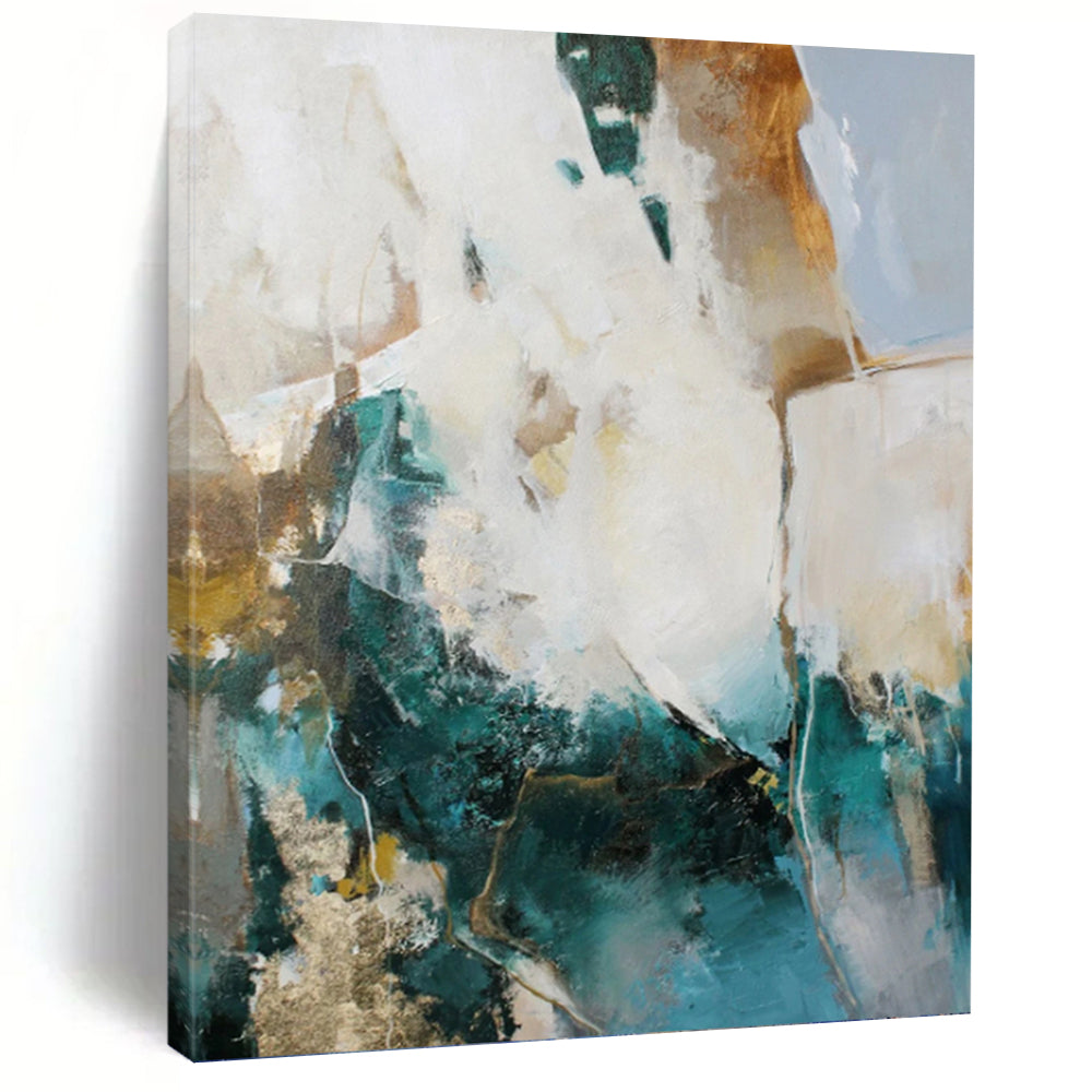 “Teal - Gold Abstract Dynamism” Abstract Painting on Canvas, Contemporary Wall Decor DKH1013