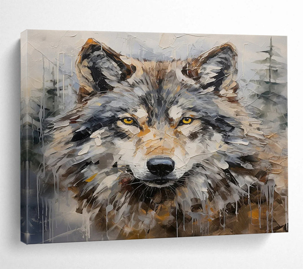 Textured Wolf Portrait Abstract acrylic painting DLZ078