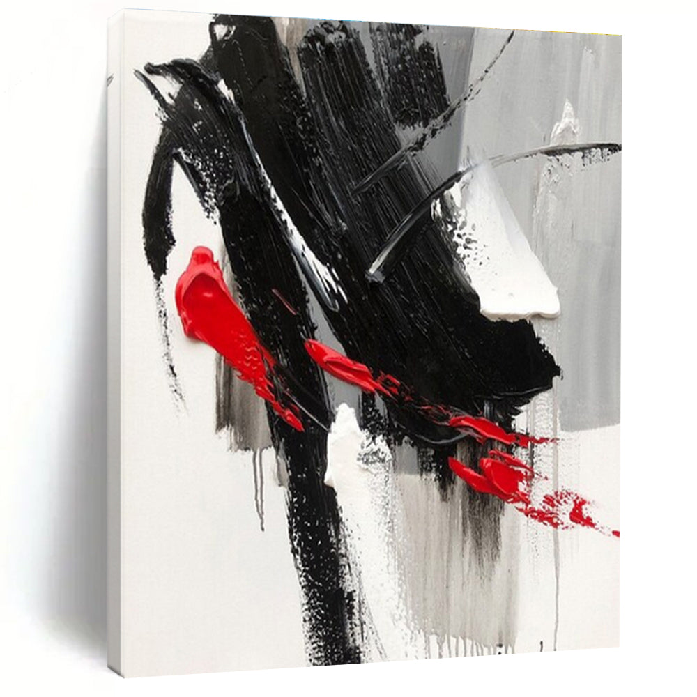Custom Large Dramatic Black - Red Strokes Art - Ideal for Avant - Garde Gallery & Intimate Dining Room LargeART0787