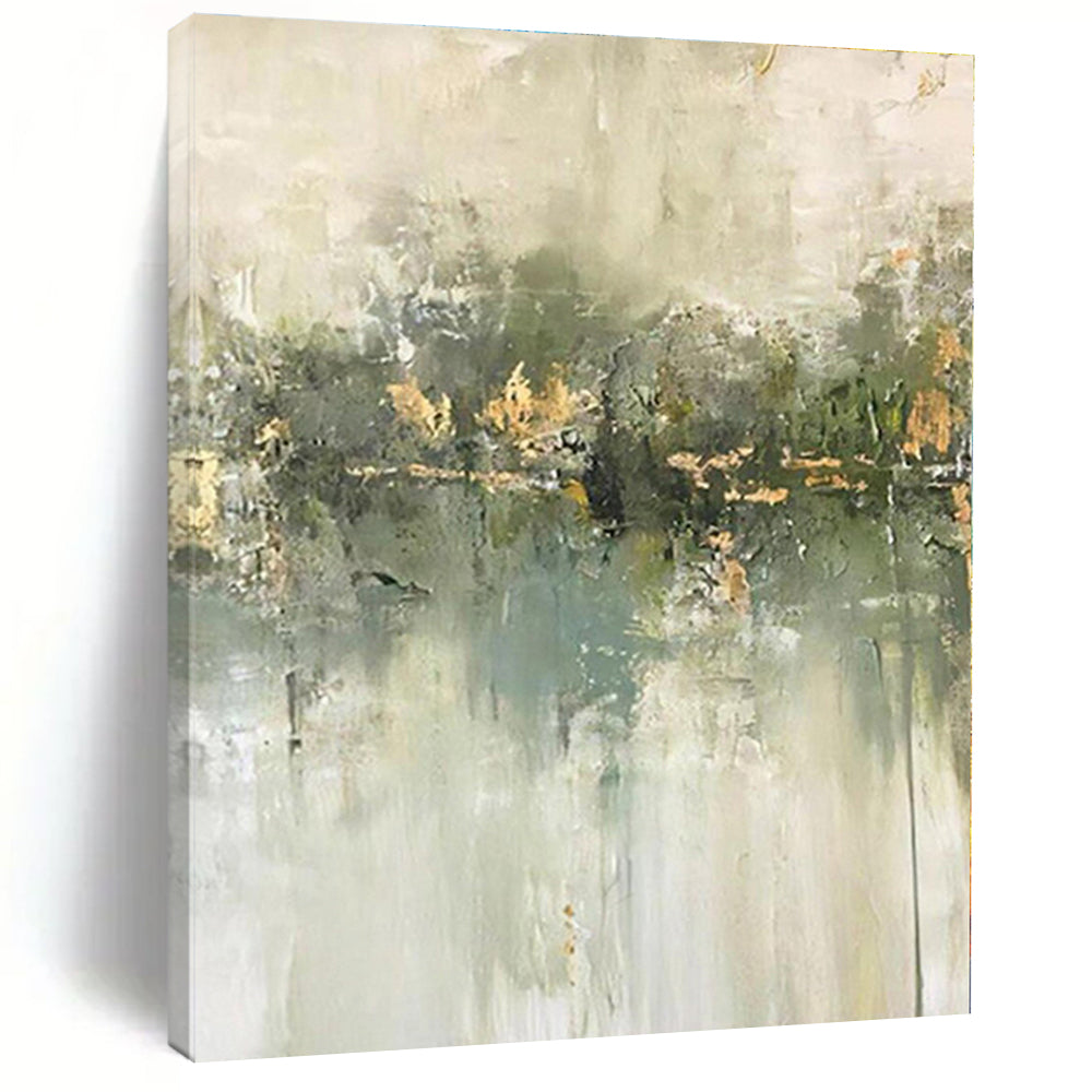 Oversized Green - Gold Abstract Reflection Acrylic Art for Garden Room & Wellness Spa LargeART0423