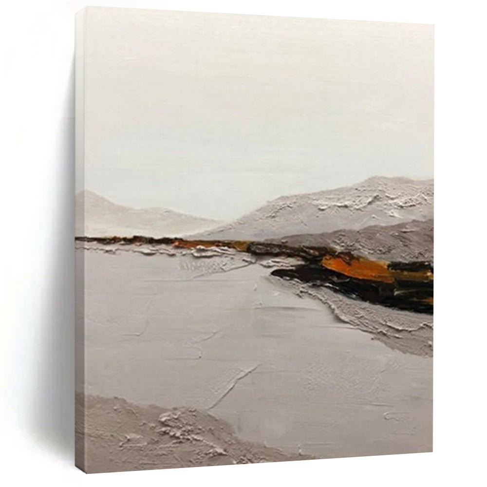 “Minimalist Landscape” – Gray mountains, lake, subtle orange - brown accents, textured paint DTP401