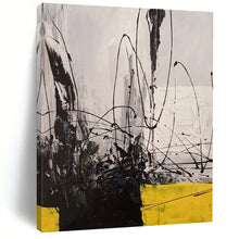 Load image into Gallery viewer, “Ink &amp; Lemon” – Black, White &amp; Yellow Abstract Acrylic with Bold Strokes DTP053
