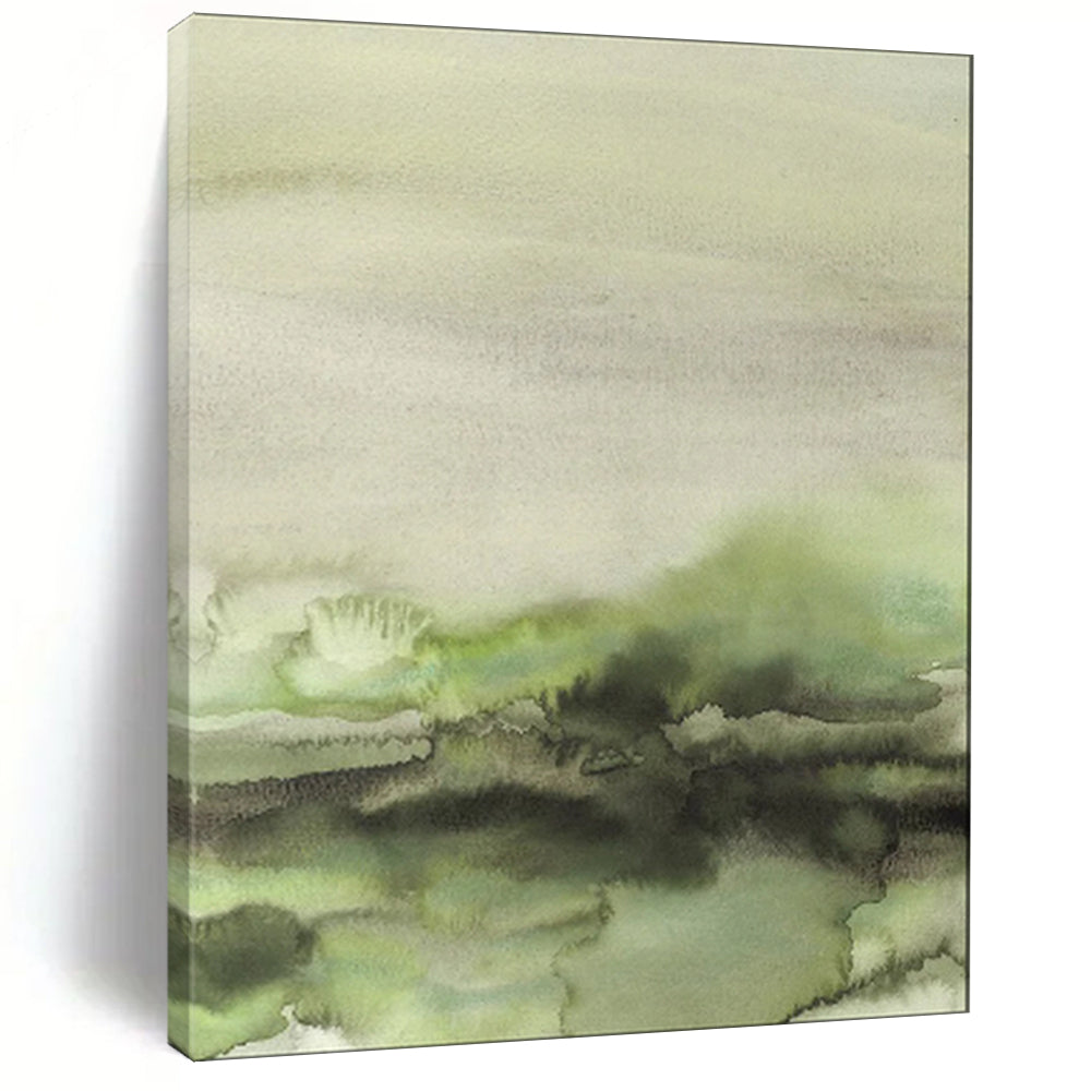 Green - Hued Watercolor Abstract Landscape, Suited for Nature - Lover’s Study & Fresh Kitchen LargeART1965