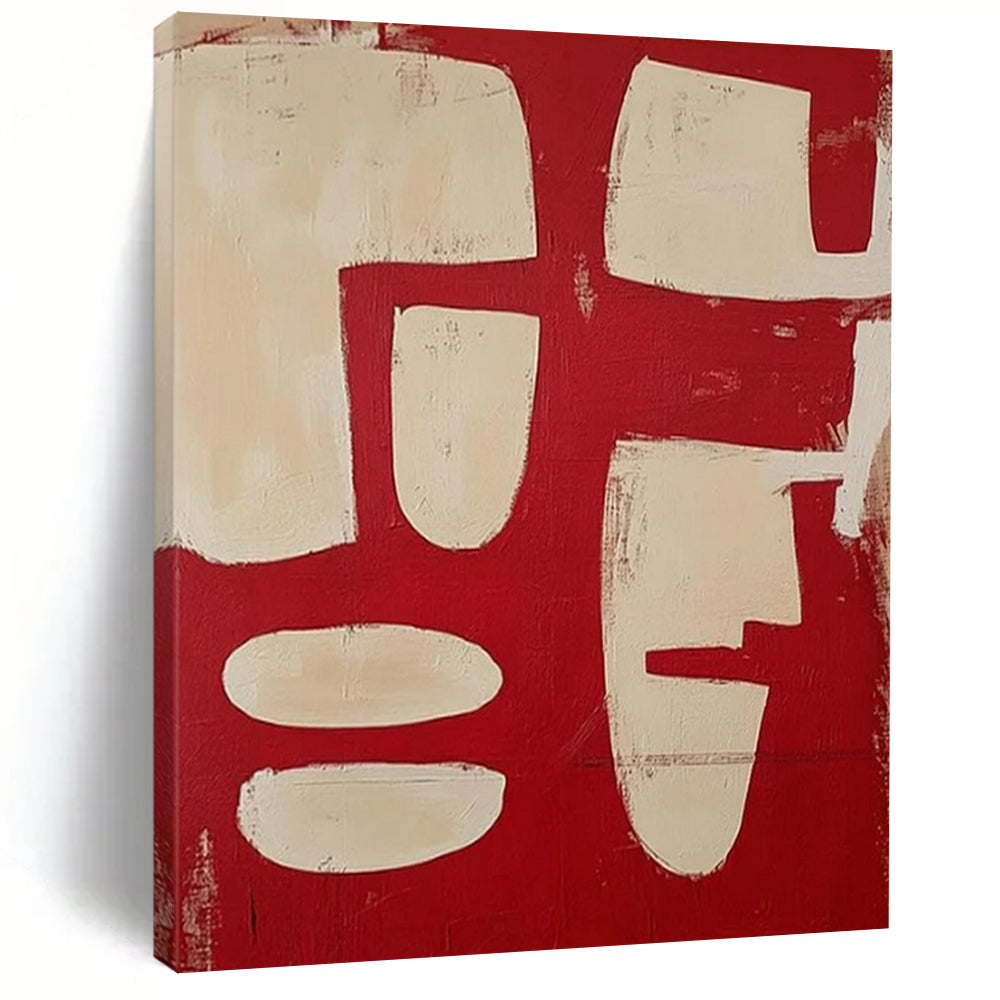 Red & Beige Abstract Shapes - Ideal for Bohemian Living Room & Art Studio LargeART2367