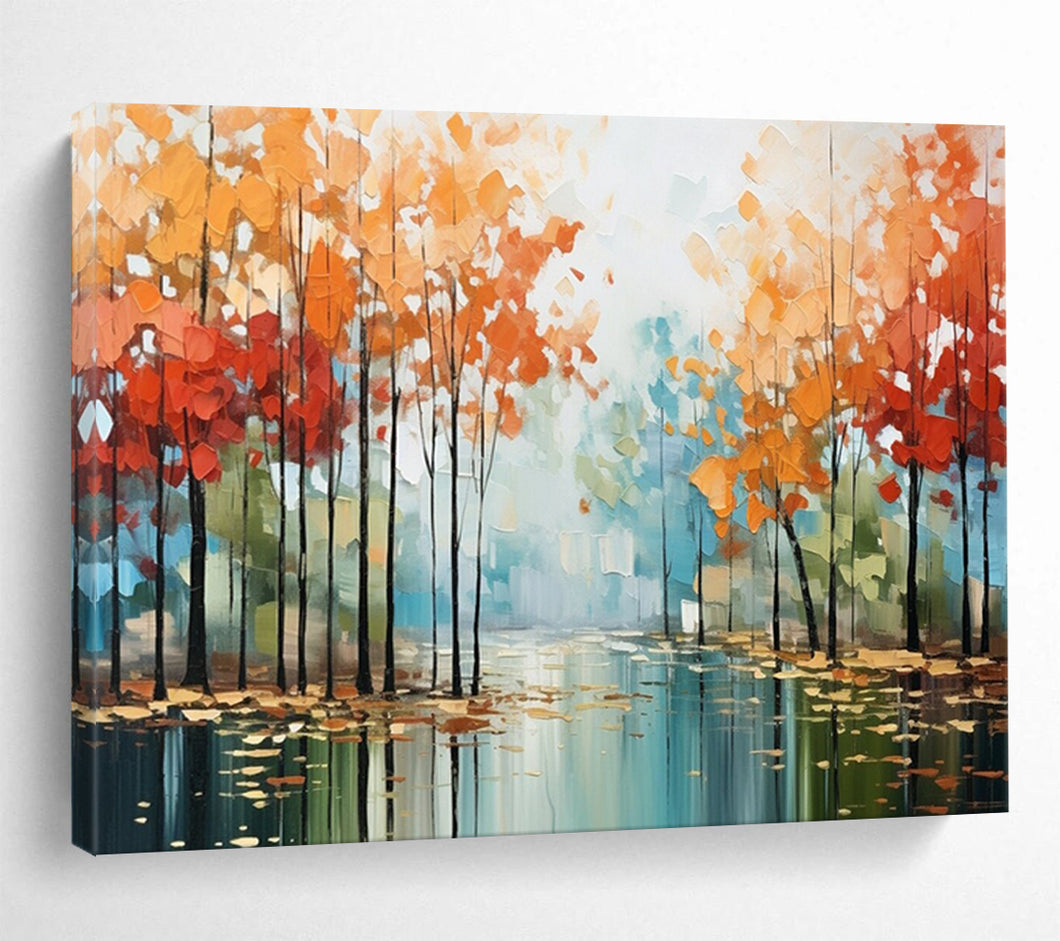 Misty Autumn Forest Large - scale acrylic painting DLZ164