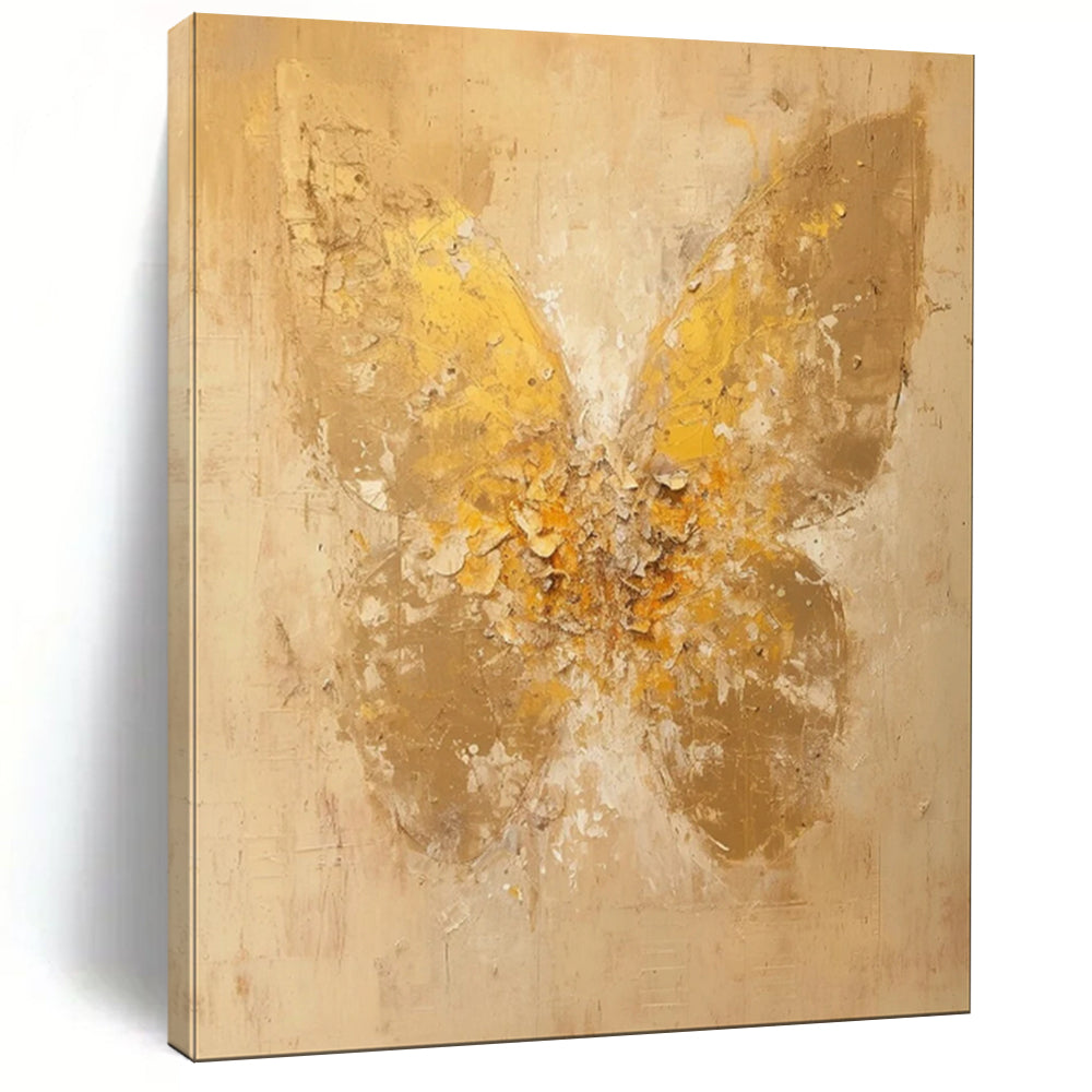Textured Gold Butterfly Abstract Painting, Ideal for Glamorous Entryway & Elegant Bedroom LargeART1899