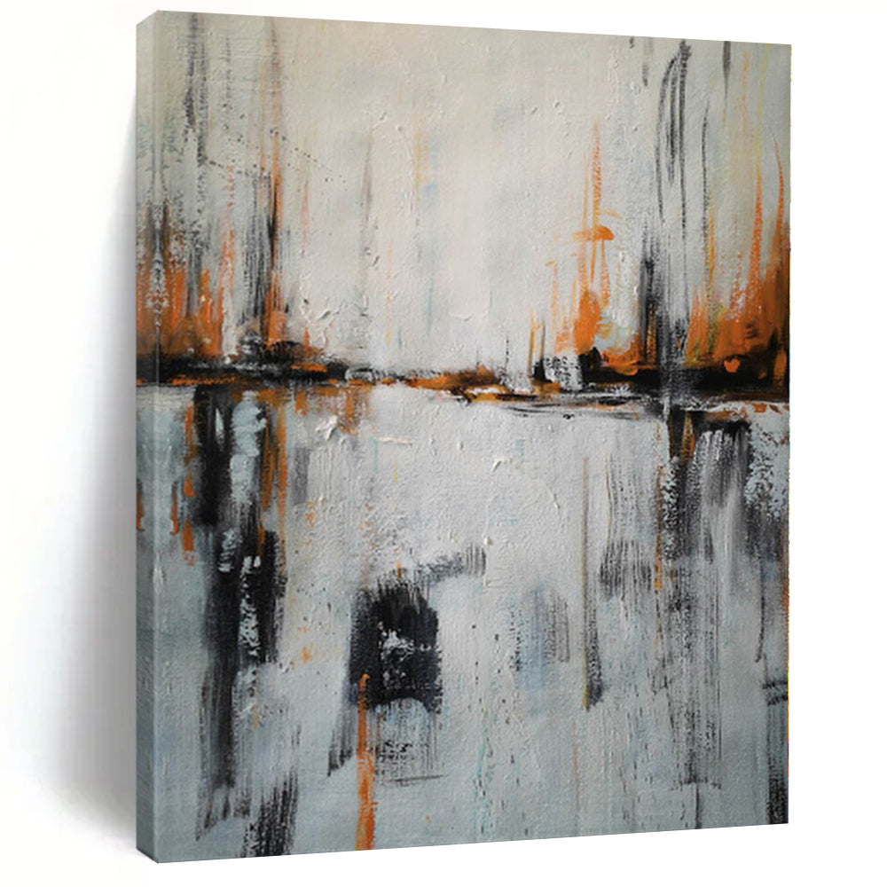 Large - Scale Orange & Gray Abstract Acrylic Painting for Living Room & Office Decor LargeART0384