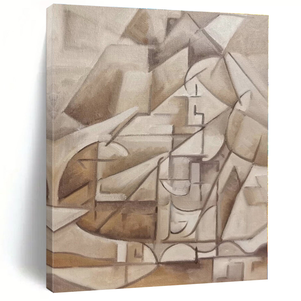 Large - Scale Brown - Toned Cubist Abstract Art for Art Gallery & Retro - Chic Lounge LargeART0400