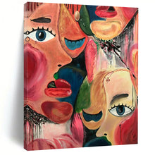 Load image into Gallery viewer, Cubist Abstract Portrait Art, Vibrant Color - Dripped Painting for Eclectic Lounge &amp; Bold Office LargeART2235
