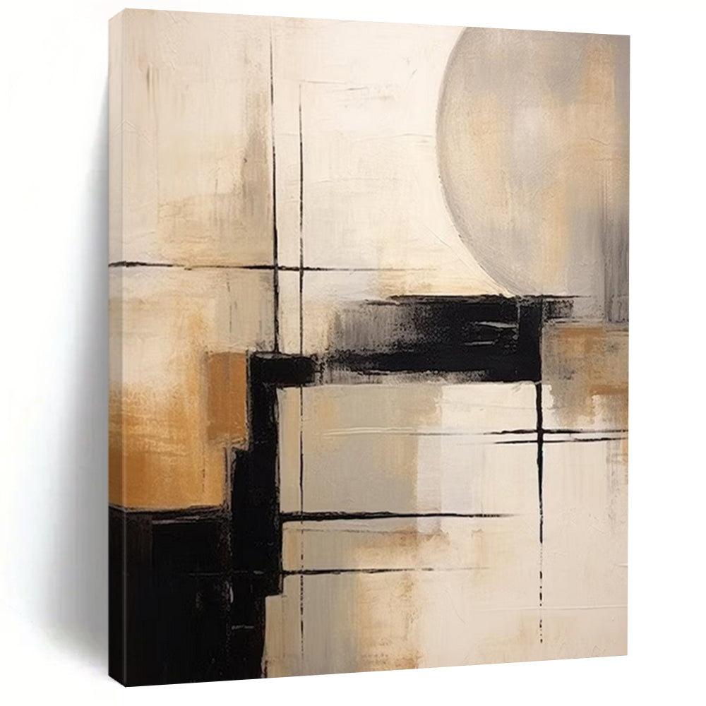 “Desert Moon” – Beiges, grays, blacks with geometric shapes and circular form DTP356