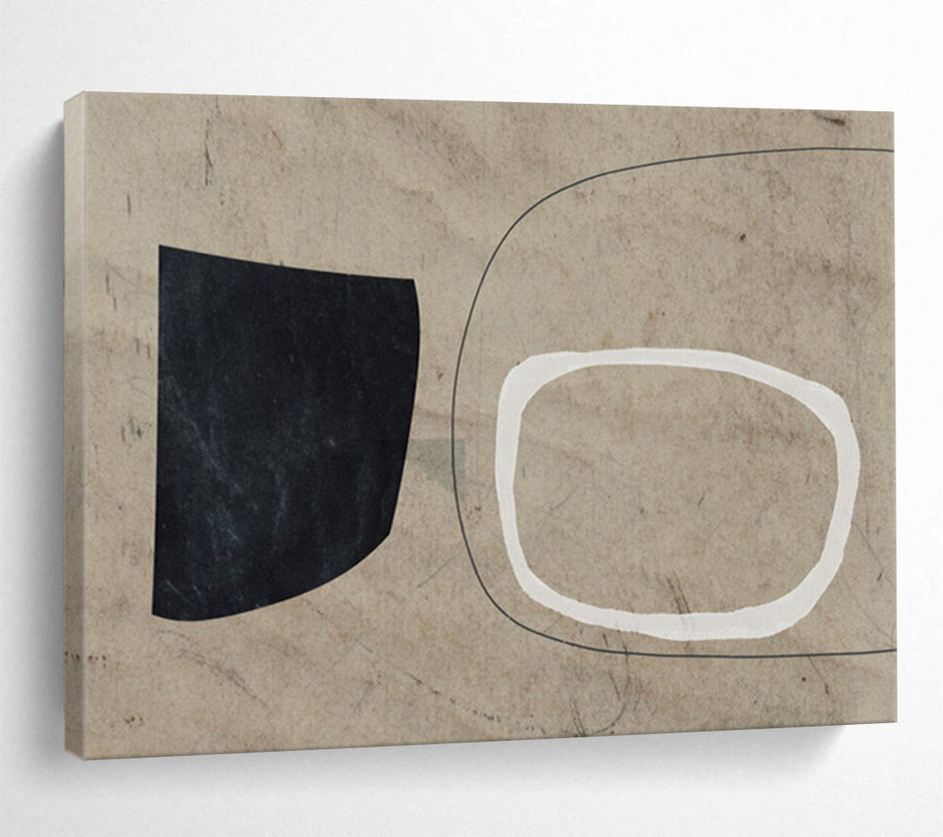 Minimalist Black, White, and Beige Shapes Abstract acrylic painting DLZ113
