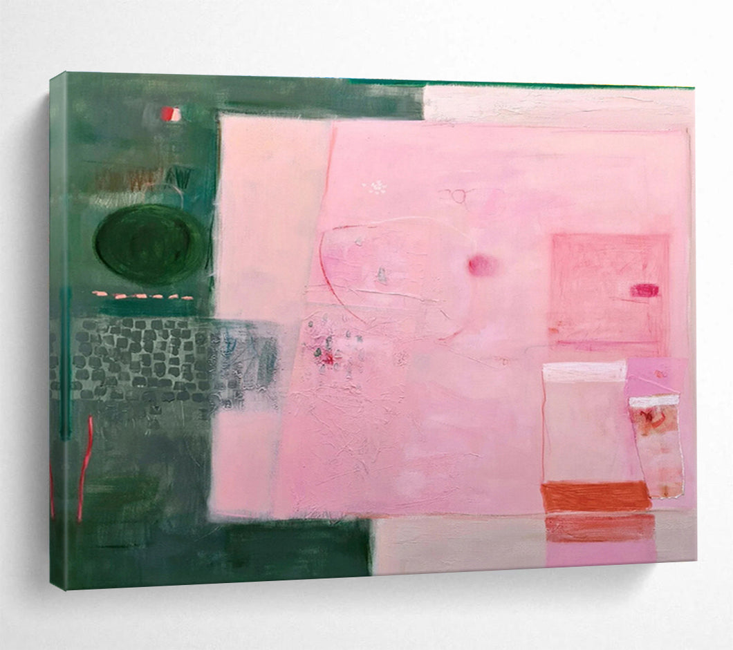 Pink & Green Abstract Mixed - Media Art for Feminine Boutique & Art Gallery Pop - Up DKH060