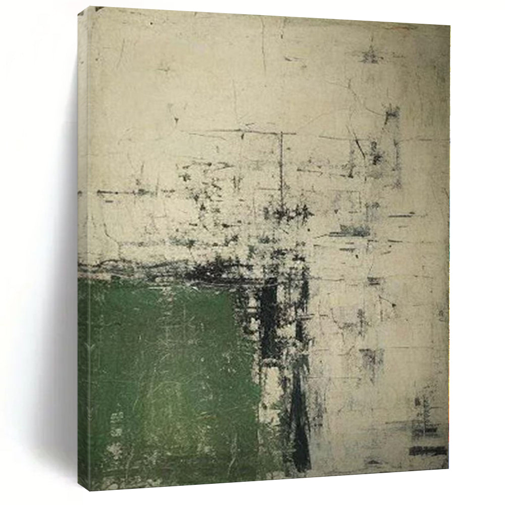 Large - Scale Hand - painted Abstract Green & Gray Composition Acrylic Art for Industrial - Style Lounges LargeART0168