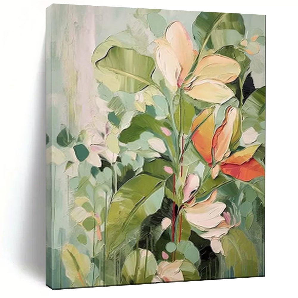 Green and Beige Floral Abstract Painting, Ideal for Botanical Living Room & Relaxing Bedroom LargeART1873