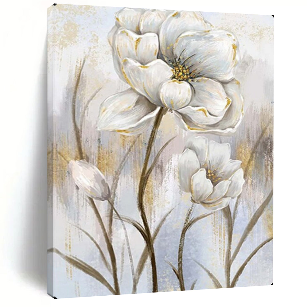 White & Gold Floral Abstract Art, Perfect for Elegant Bedroom & Luxury Dining Room LargeART2124