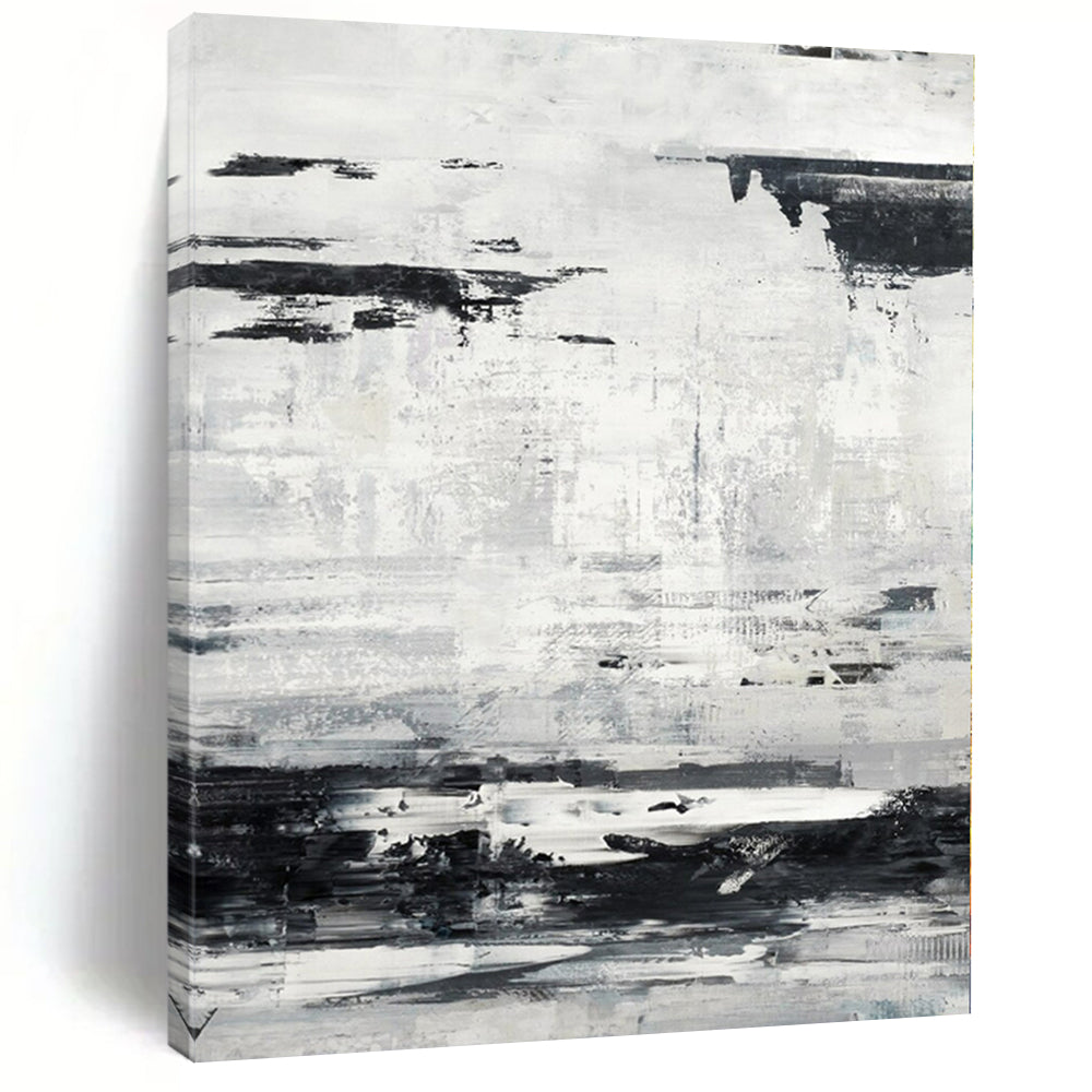 Monochrome Textured Abstract Canvas Painting, Ideal for Industrial Loft & Art Studio LargeART1168