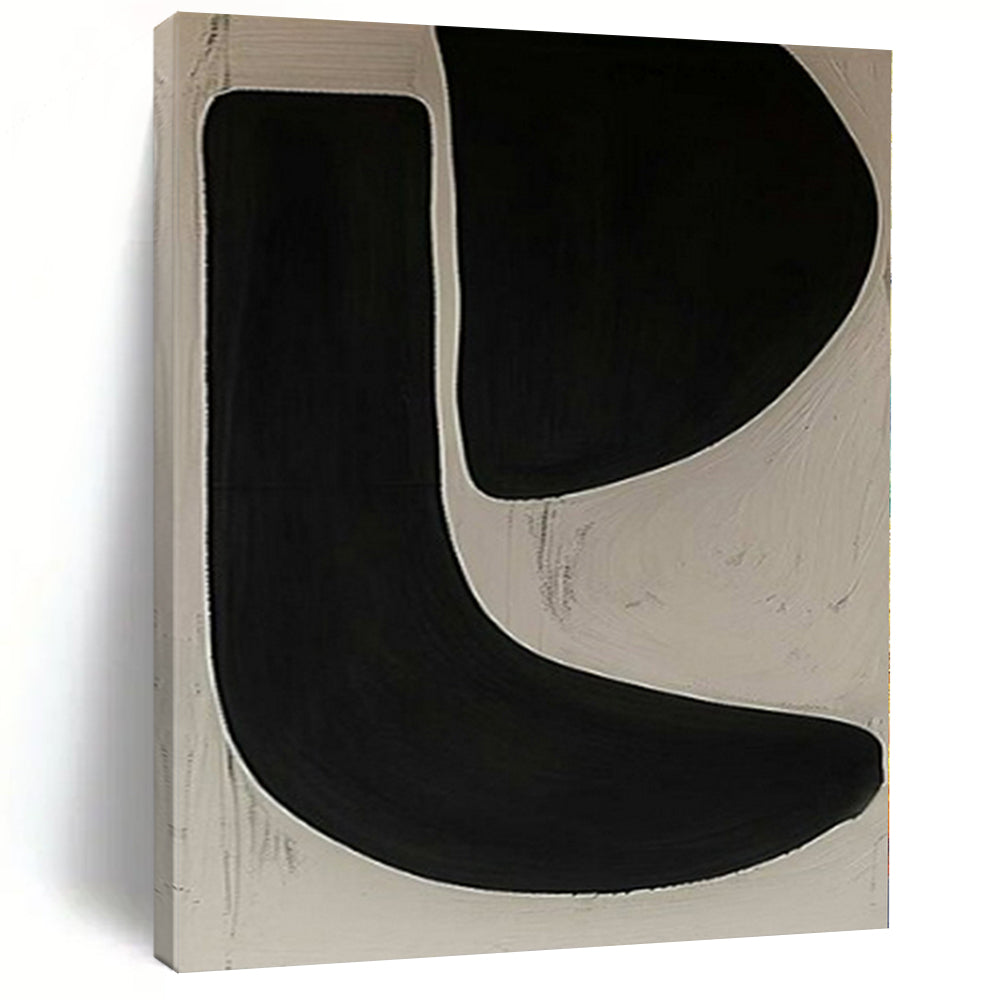 Bold Black and White Forms Abstract Canvas Painting, Suited for Industrial - Chic Loft & Monochrome Dining Room LargeART1106